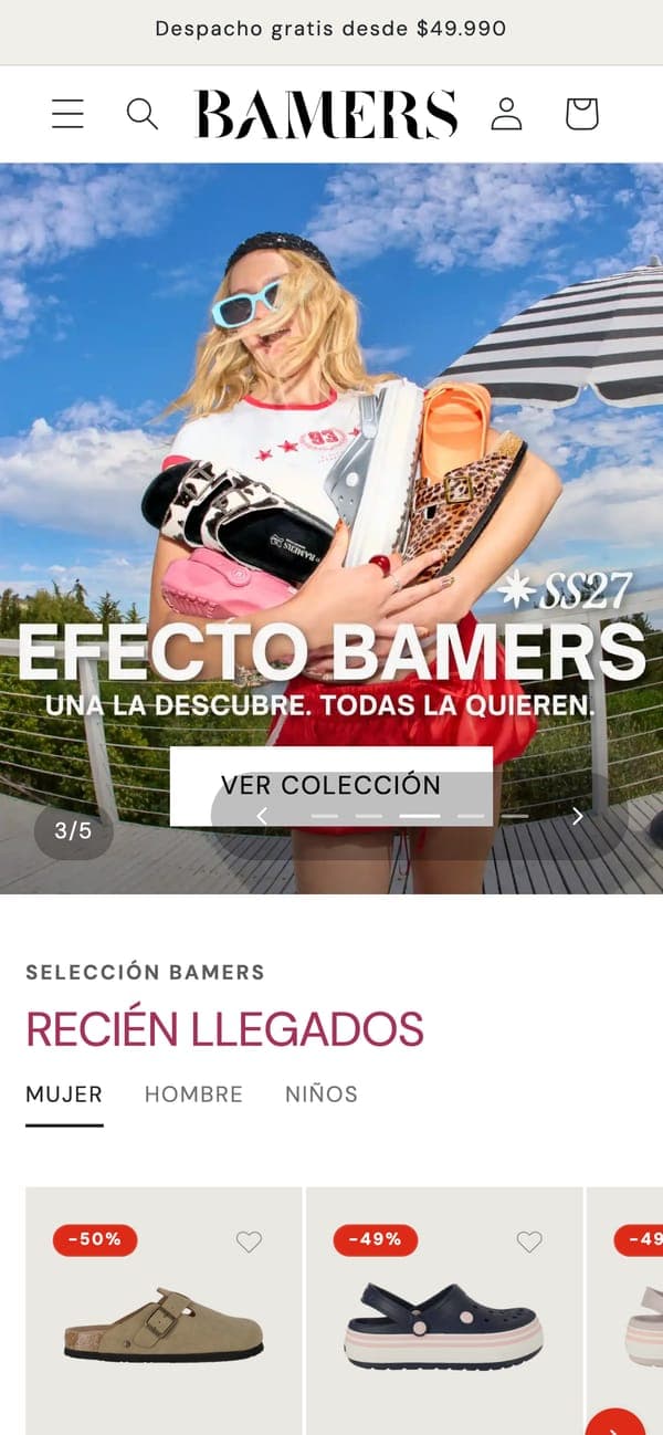 Página de inicio de bamers.cl en móvil
